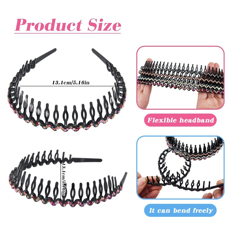Yeshan Rhinestone and Crystal Headbands For Women with Teeth Comb, Non-slip Hard Plastic Headbands In Wave shape,Pack of 4 - Image 2